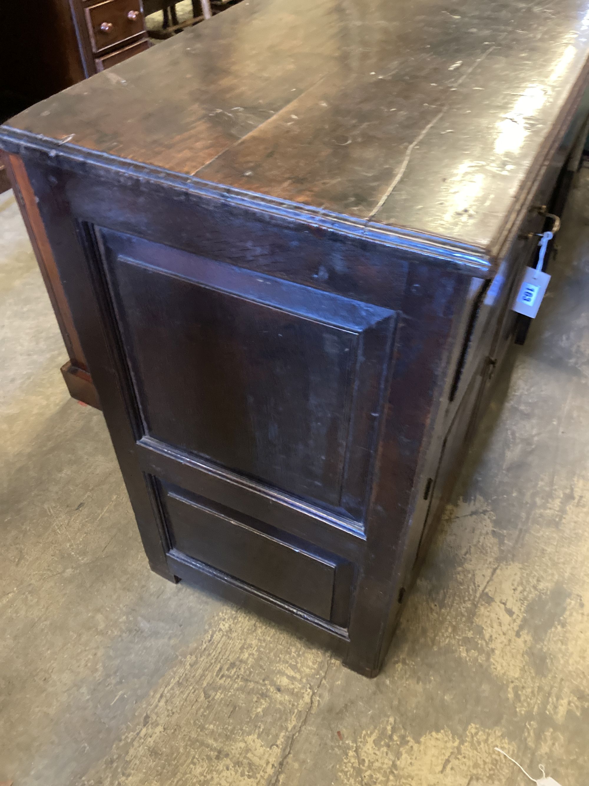 An 18th century oak dresser base, width 142cm, depth 48cm, height 87cm